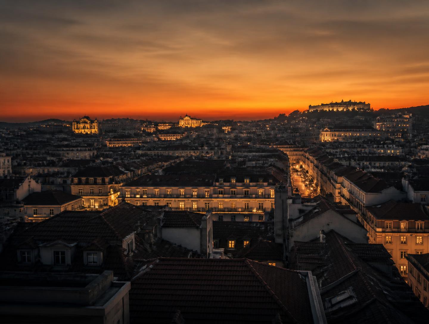 Lisbon rooftops at dusk